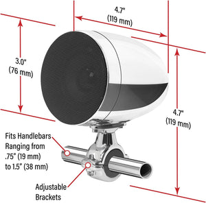 Boss Audio Systems Motorcycle & ATV Speaker System - Bluetooth, Weatherproof, 4" Speakers, Amplifier, Volume Control, 12V , Matte Black or Chrome Option