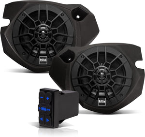 Boss Audio Systems Polaris RZR Amplified Speaker System - 6.5” Ppeakers w/ enclosure/ Gauge Style Receiver / 4-Channel Amplifier BPRZR2S