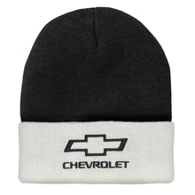 Load image into Gallery viewer, Tee Luv Chevy Bowtie Logo Beanie - White and Black Alternate Image