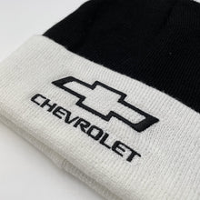 Load image into Gallery viewer, Tee Luv Chevy Bowtie Logo Beanie - White and Black Alternate Image