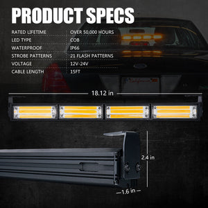 Xprite  LED Strobe Light Bar 18" Vigilante Series 20W Traffic Advisor COB - Blue/Amber/White-Amber/White-Red/Red-Blue