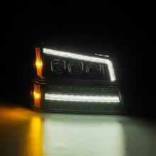 Load image into Gallery viewer, AlphaRex LED Projector Headlights Chevy Avalanche w/o Body Cladding (02-06) [3D Ice-Cube LED - NOVA Series w/ DRL] Alpha-Black / Chrome / Black Alternate Image