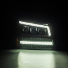 Load image into Gallery viewer, AlphaRex LED Projector Headlights Chevy Avalanche w/o Body Cladding (02-06) [3D Ice-Cube LED - NOVA Series w/ DRL] Alpha-Black / Chrome / Black Alternate Image