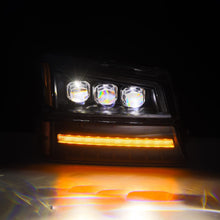 Load image into Gallery viewer, AlphaRex LED Projector Headlights Chevy Avalanche w/o Body Cladding (02-06) [3D Ice-Cube LED - NOVA Series w/ DRL] Alpha-Black / Chrome / Black Alternate Image