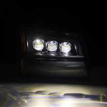 Load image into Gallery viewer, AlphaRex LED Projector Headlights Chevy Avalanche w/o Body Cladding (02-06) [3D Ice-Cube LED - NOVA Series w/ DRL] Alpha-Black / Chrome / Black Alternate Image