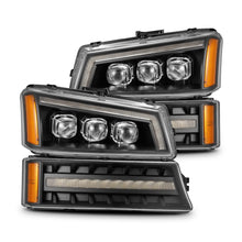 Load image into Gallery viewer, AlphaRex LED Projector Headlights Chevy Avalanche w/o Body Cladding (02-06) [3D Ice-Cube LED - NOVA Series w/ DRL] Alpha-Black / Chrome / Black Alternate Image