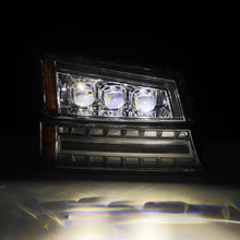 Load image into Gallery viewer, AlphaRex LED Projector Headlights Chevy Avalanche w/o Body Cladding (02-06) [3D Ice-Cube LED - NOVA Series w/ DRL] Alpha-Black / Chrome / Black Alternate Image