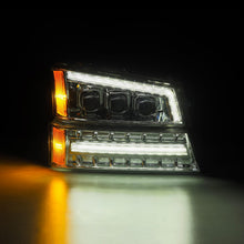 Load image into Gallery viewer, AlphaRex LED Projector Headlights Chevy Avalanche w/o Body Cladding (02-06) [3D Ice-Cube LED - NOVA Series w/ DRL] Alpha-Black / Chrome / Black Alternate Image