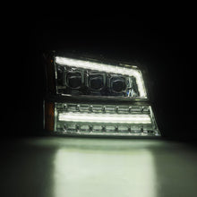 Load image into Gallery viewer, AlphaRex LED Projector Headlights Chevy Avalanche w/o Body Cladding (02-06) [3D Ice-Cube LED - NOVA Series w/ DRL] Alpha-Black / Chrome / Black Alternate Image