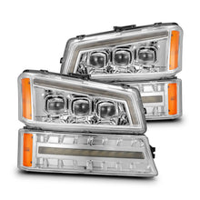 Load image into Gallery viewer, AlphaRex LED Projector Headlights Chevy Avalanche w/o Body Cladding (02-06) [3D Ice-Cube LED - NOVA Series w/ DRL] Alpha-Black / Chrome / Black Alternate Image