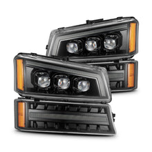 Load image into Gallery viewer, AlphaRex LED Projector Headlights Chevy Avalanche w/o Body Cladding (02-06) [3D Ice-Cube LED - NOVA Series w/ DRL] Alpha-Black / Chrome / Black Alternate Image
