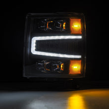 Load image into Gallery viewer, AlphaRex LED Projector Headlights Chevy Silverado 1500 (14-16) [3D Ice-Cube LED - NOVA Series w/ DRL] Black / Chrome / Jet Black - Black Alternate Image