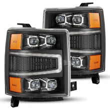 Load image into Gallery viewer, AlphaRex LED Projector Headlights Chevy Silverado 1500 (14-16) [3D Ice-Cube LED - NOVA Series w/ DRL] Black / Chrome / Jet Black - Black Alternate Image
