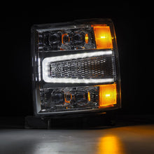 Load image into Gallery viewer, AlphaRex LED Projector Headlights Chevy Silverado 1500 (14-16) [3D Ice-Cube LED - NOVA Series w/ DRL] Black / Chrome / Jet Black - Black Alternate Image
