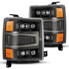 Load image into Gallery viewer, AlphaRex LED Projector Headlights Chevy Silverado 1500 (14-16) [3D Ice-Cube LED - NOVA Series w/ DRL] Black / Chrome / Jet Black - Alpha-Black Alternate Image