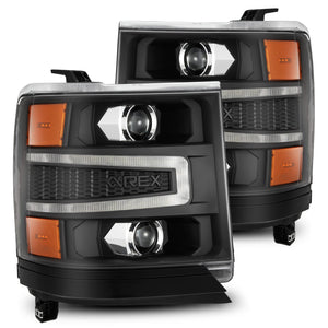 AlphaRex LED Projector Headlights Chevy Silverado 1500 (16-18) [LUXX Series - DRL Light Tube] Alpha-Black / Black / Chrome