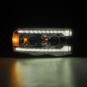 AlphaRex LED Projector Headlights Dodge Ram (02-05) LUXX Series - Sequential Turn Signal -  Black /  Chrome / Alpha-Black