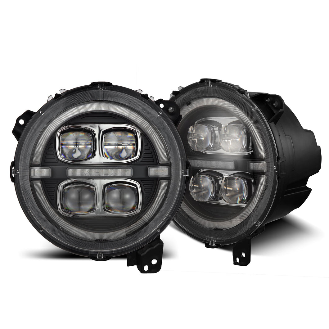 AlphaRex LED Projector Headlights Jeep Gladiator JT (18-23) [3D Ice-Cube LED - NOVA Series w/ DRL] Alpha-Black or Black