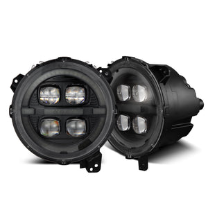 AlphaRex LED Projector Headlights Jeep Gladiator JT (18-23) [3D Ice-Cube LED - NOVA Series w/ DRL] Alpha-Black or Black