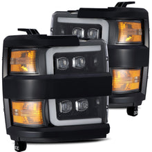Load image into Gallery viewer, AlphaRex LED Projector Headlights Chevy Silverado 2500HD/3500HD (15-19) [3D Ice-Cube LED - NOVA Series w/ DRL] Black / Chrome / Jet Black - Jet Black Alternate Image