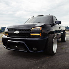 Load image into Gallery viewer, AlphaRex LED Projector Headlights Chevy Avalanche w/o Body Cladding (02-06) [3D Ice-Cube LED - NOVA Series w/ DRL] Alpha-Black / Chrome / Black Alternate Image