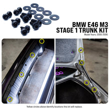 Load image into Gallery viewer, Fast Turn Fittings Trunk Hardware Kit for BMW M3 E46 (2000-2006) Titanium Stage 1 - Black / Blue / Gold / Polished / Purple / Cosmic Burn / Oil Slick Alternate Image