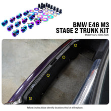 Load image into Gallery viewer, Fast Turn Fittings Trunk Hardware Kit for BMW M3 E46 (2000-2006) Titanium Stage 2 - Cosmic Burn / Black / Blue / Gold / Polished / Purple Alternate Image