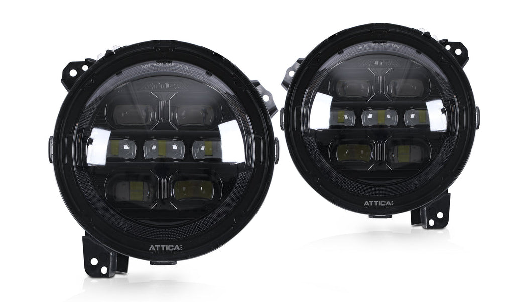 Attica 4x4 Full LED Headlights Jeep Gladiator JT (20-25) Sequential Turn Signal & LED Glow Bar CHATT0771-H6-GBC-SQ