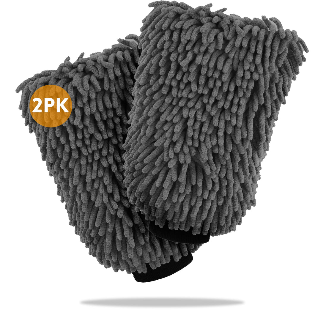 WASH&WHIPS Microfiber Chenille Car Cleaning Mitt - 2 Pack