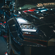 Load image into Gallery viewer, AlphaRex LED Projector Headlights for Nissan GT-R R35 (2009-2025) Nova Series with Sequential Signal - Alpha Black / Black Alternate Image