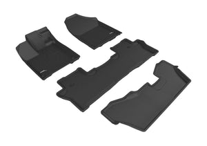 3D MAXpider Floor Mats Honda Pilot 8 Seater (16-22) All-Weather Kagu Series Black - Front / Second / Third  Row