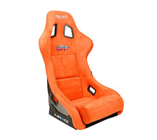 Load image into Gallery viewer, Orange racing seat with visible branding on a white background Alternate Image