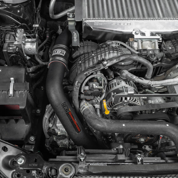 Black GrimmSpeed charge pipe installed on a 2022-2025 VB Subaru WRX