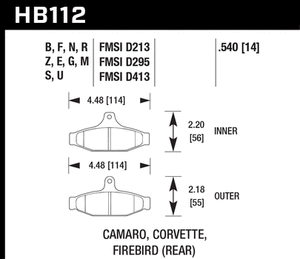 Hawk Black Brake Pads Chevy Corvette (1988-1995) Rear Set HB112M.540