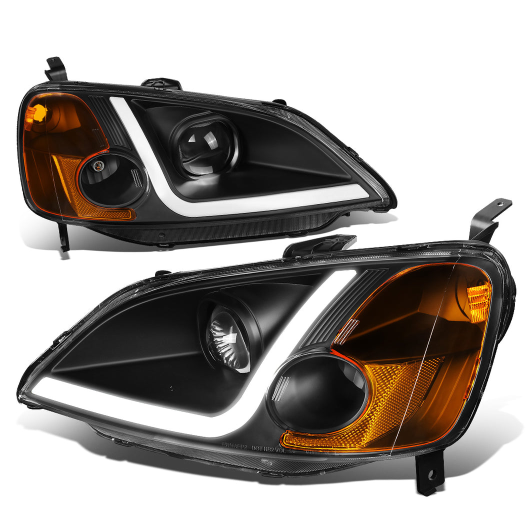 DNA Projector Headlights Honda Accord Coupe / Sedan (01-03) w/ LED DRL - Black / Chrome / Smoke Housing