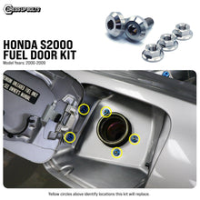 Load image into Gallery viewer, Fast Turn Fittings Fuel Door Hardware Kit for Honda S2000 AP1 / AP2 (2000-2009) Titanium - Polished / Black / Blue / Gold / Purple / Cosmic Burn Alternate Image