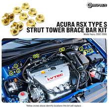 Load image into Gallery viewer, Fast Turn Fittings Strut Tower Brace Hardware Bar Kit for Acura RSX Type S (2002-2006) Titanium - Gold / Polished / Blue / Cosmic Burn / Purple / Black / Oil Slick Alternate Image