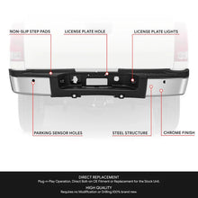 Load image into Gallery viewer, DNA Rear Step Bumper for Chevy Silverado &amp; GMC Sierra 2500 / 3500 (2011-2014) with License Plate Lights - Black or Chrome - With Sensor Holes / Chrome Alternate Image