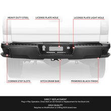 Load image into Gallery viewer, DNA Rear Step Bumper for Chevy Silverado &amp; GMC Sierra 2500 / 3500 (2015-2019) with License Plate Lights - Black or Chrome - Single Rear Wheel / With Hitch Bar &amp; Sensor Holes / Chrome Alternate Image