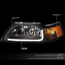 Load image into Gallery viewer, DNA Headlights for Ford Mustang SN95 (1999-2004) Black or Chrome Housing with LED Daytime Running Light Alternate Image