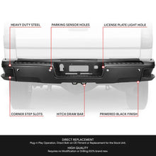 Load image into Gallery viewer, DNA Rear Step Bumper for Chevy Silverado &amp; GMC Sierra 2500 / 3500 (2015-2019) with License Plate Lights - Black or Chrome - Single Rear Wheel / With Hitch Bar &amp; Sensor Holes / Chrome Alternate Image