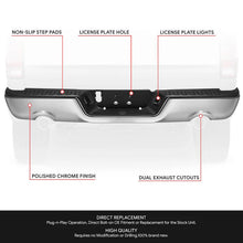 Load image into Gallery viewer, DNA Rear Step Bumper for Dodge Ram 1500 (2009-2011) RAM 1500 (2011-2019) With License Plate Lights - Black or Chrome - With Parking Sensor Holes / Chrome Alternate Image