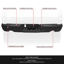 Load image into Gallery viewer, DNA Rear Step Bumper for Dodge Ram 1500 (2009-2011) RAM 1500 (2011-2019) With License Plate Lights - Black or Chrome - With Parking Sensor Holes / Chrome Alternate Image