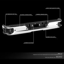 Load image into Gallery viewer, DNA Rear Step Bumper for Chevy Silverado &amp; GMC Sierra 1500 (2019-2023) with License Plate Lights - Black or Chrome - With Parking Sensor Holes / with Exhaust Cutouts / Chrome Alternate Image