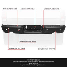 Load image into Gallery viewer, DNA Rear Step Bumper for Dodge Ram 1500 (2009-2011) RAM 1500 (2011-2019) With License Plate Lights - Black or Chrome - With Parking Sensor Holes / Chrome Alternate Image