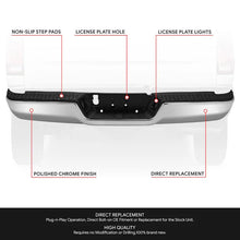 Load image into Gallery viewer, DNA Rear Step Bumper for Dodge Ram (2009-2011) RAM (2011-2019) With License Plate Lights - Black or Chrome - With Parking Sensor Holes / Chrome Alternate Image