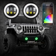 Load image into Gallery viewer, XKGlow 4" Black RGB LED Fog Light w/ XKchrome Bluetooth App Controlled Kit - Jeep Wrangler JK or JL Alternate Image