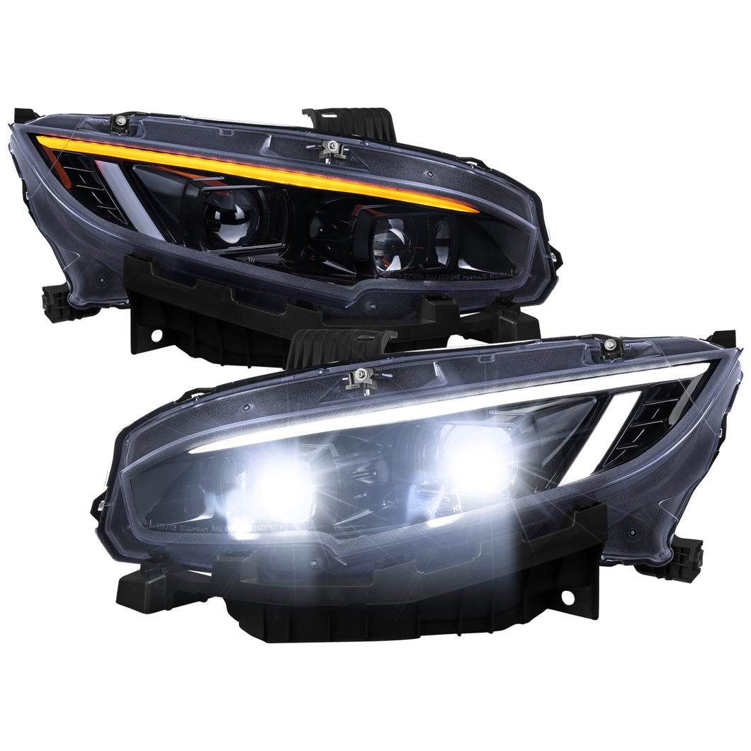 Spec-D Headlights Honda Civic FC/FK (2016-2021) Full LED or Halogen Projector With Sequential Turn Signal - Black or Chrome