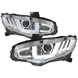 Spec-D Projector Headlights Honda Civic (2016-2021) LED Bar w/ Sequential Signal Chrome/Black