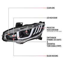 Load image into Gallery viewer, Spec-D Projector Headlights Honda Civic Type-R FK8 (2017-2021) LED Bar w/ Sequential Signal Chrome/Black Alternate Image